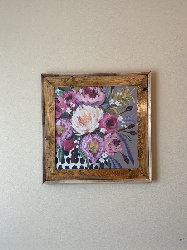 Handmade Rustic Wood Framed Floral Wall Art 25.5” x 25.5” Large Farmhouse Decor