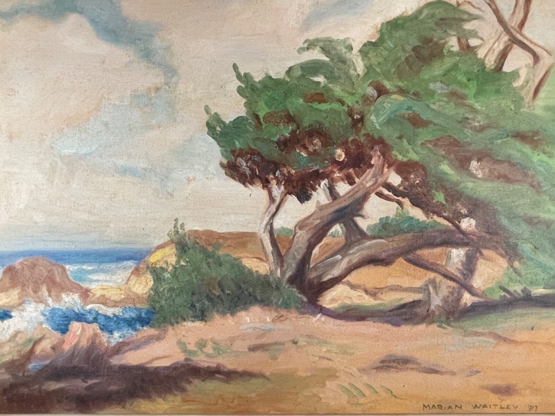 MID CENTURY MODERN 1957 Signed Waitley OIL PAINTING IMPRESSIONIST LANDSCAPE 4724