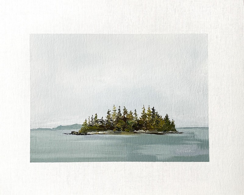 8×10 Maine Original Oil Seascape Painting Boothbay Harbor Pines Coastal Signed