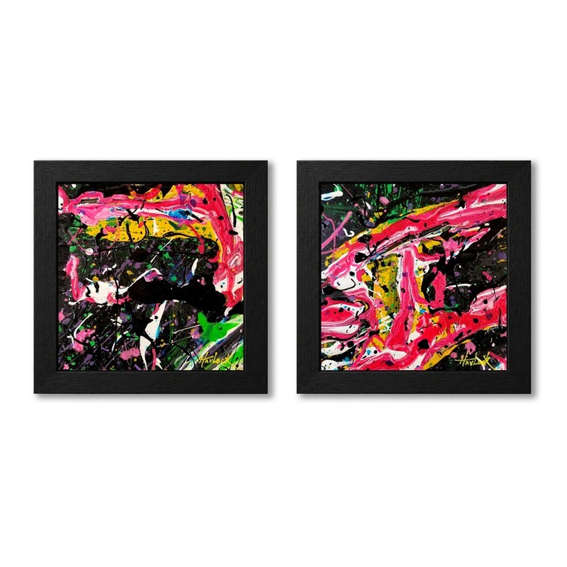 Perceptual Liberation SET of 2 Abstract Art Paintings Framed Signed HAVLOCK