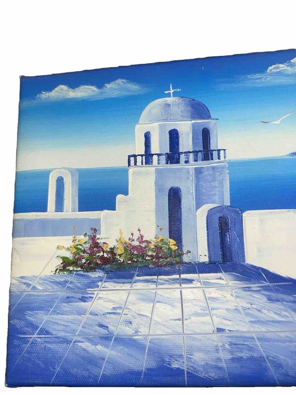 Modern Contemporary Greek Landscape Flowers Canvas 8”T 10”W Unsigned #2of3 gallery