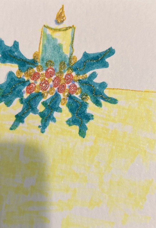 1Original Christmas Marker art card ACEO dorisann1022 Candle Holly Holiday Sale gallery