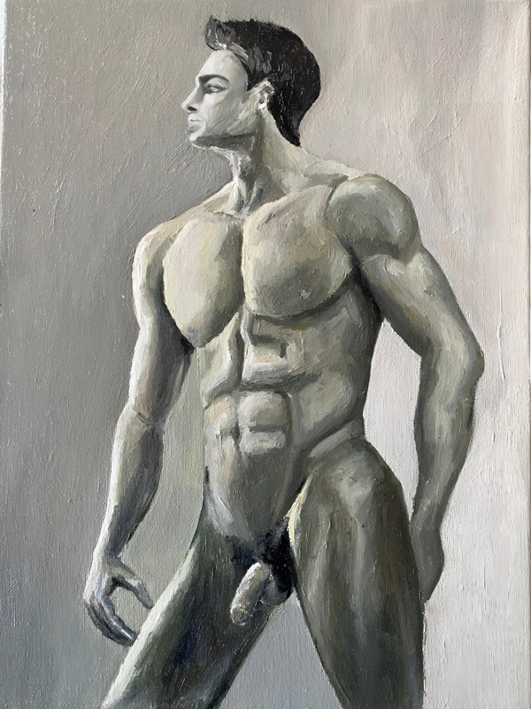 Nude man Original oil painting A3 signed Modern art Interior decoration Black