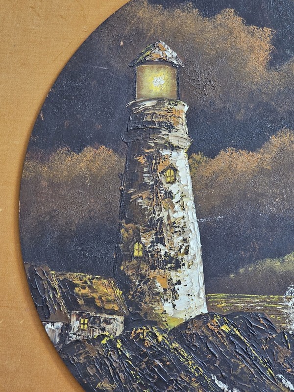 Original Oil Duo Seascape Lighthouse Paintings Dan Mancini (1933 - 2023) 34"x34" gallery