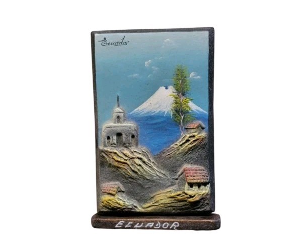 Small 3D Handpainted Painted Ecuador Tile Painting & Stand