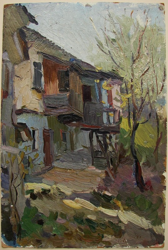 Ukrainian Soviet USSR Oil Painting impressionism realism house old Kyiv