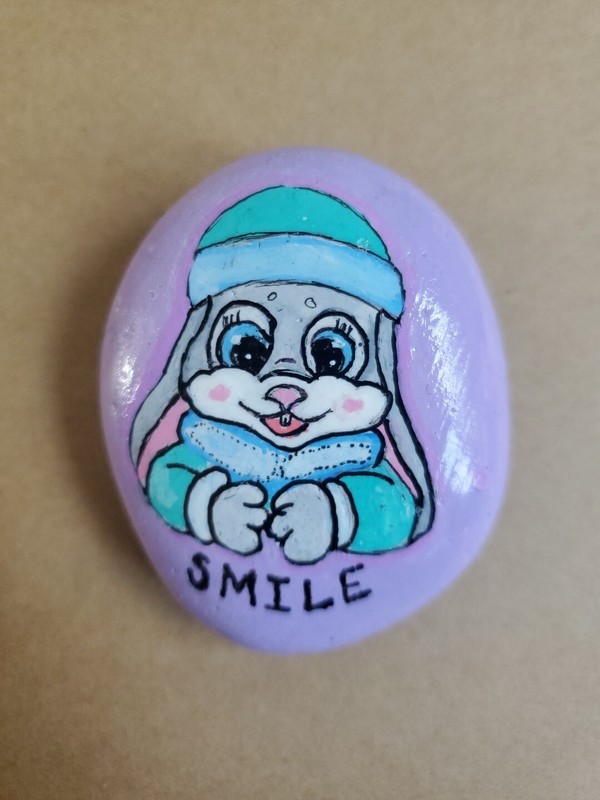 hand painted Cute Bunny Smile collectible gifting ideas pebble stone