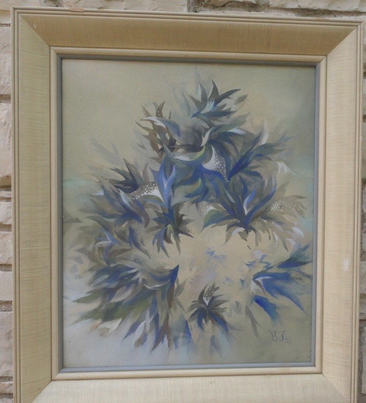 FOLK ART MINNESOTA ARTIST BETTY C FEILZER WATERCOLOR PERIOD FRAME TWIN CITIES