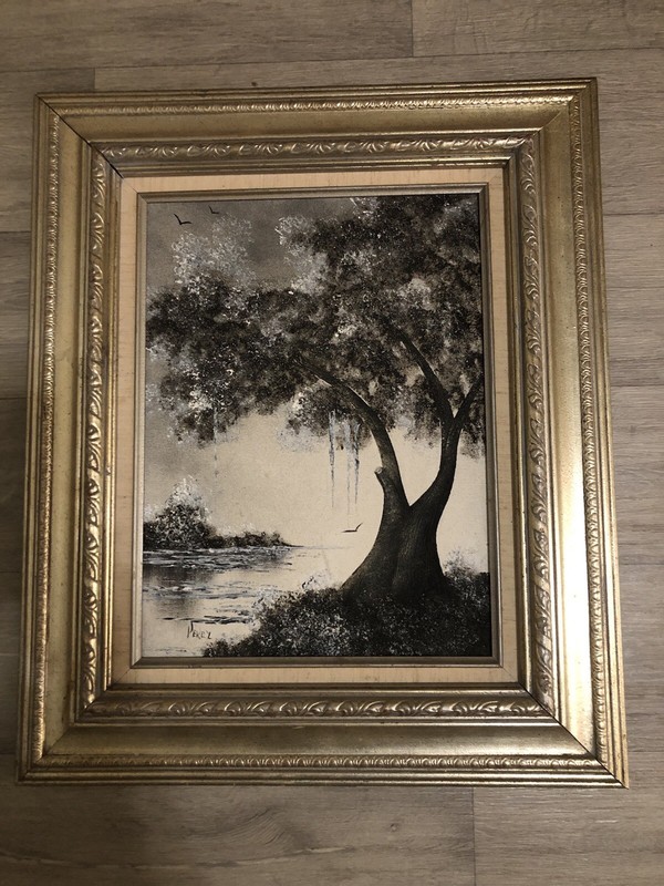 Vintage Black And White PEREZ Painting In Gold Frame Artistic interiors Inc.