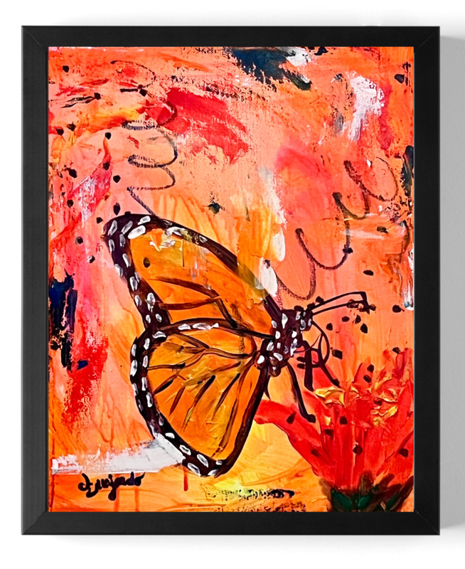 Guajardo Original Art: Neon Monarch Butterfly 14X11 Canvas Comes with 3D Glasses