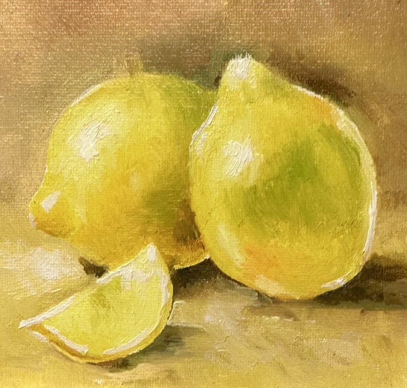 Lemon original oil painting a day, still life signed, fruit 6×6 , framed, 2025