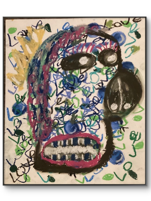 Basquiat Style Graffiti Face Purple Blue Man Abstract Art Original 8 by 10