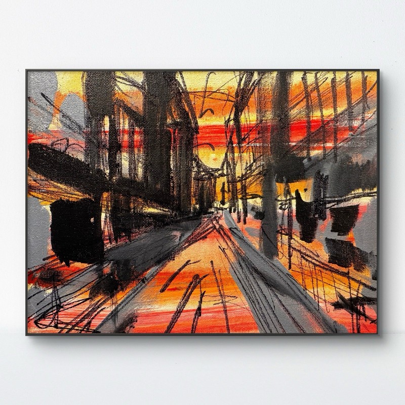 SAMATOWIC Original Abstract Sunset Street 8×10 Handmade Signed Fine Art 284