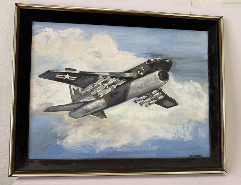 F-105 Thunderchief Oil Painting Vietnam War Aviation Art Signed Anthony 1974