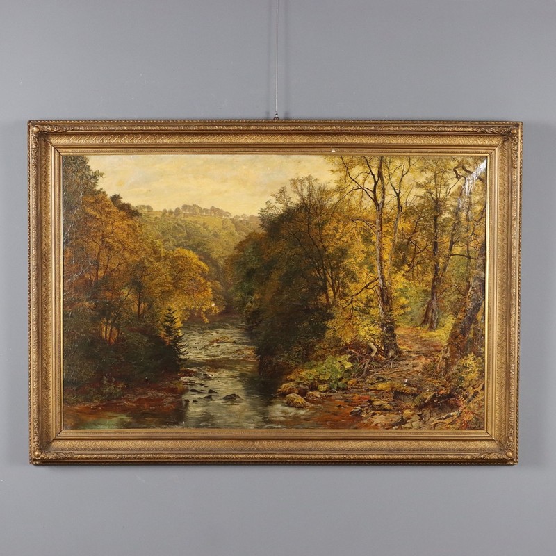 Antique Painting Wooden Landscape Oil on Canvas XIX Century Original