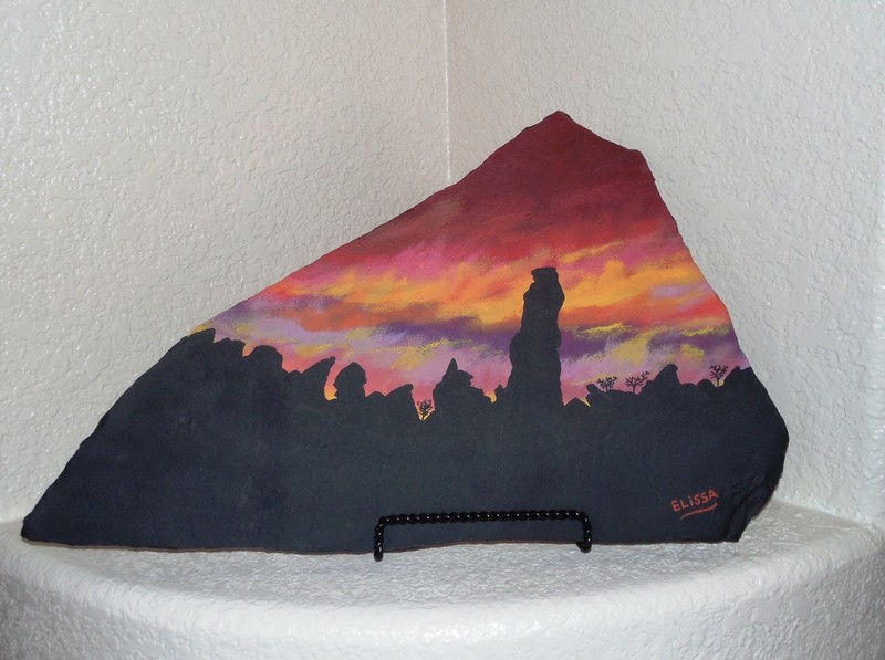Southwest Silhouette Landscape Flagstone Art Painting By Elissa Dawn Shakal