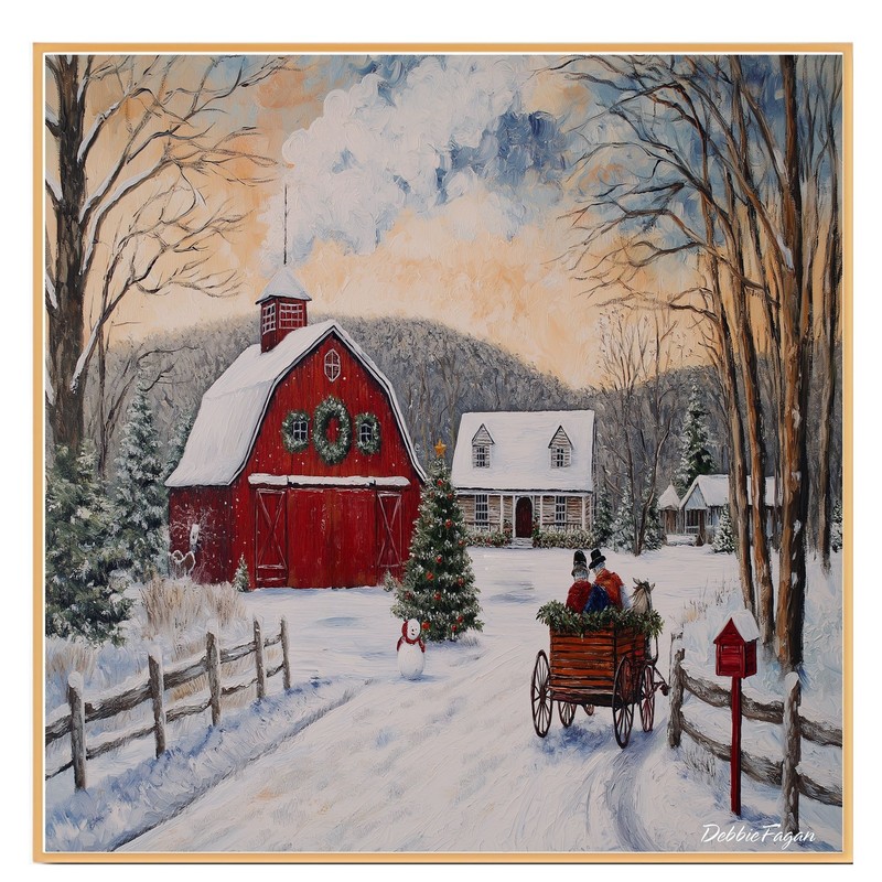 Winter with Horse Sleigh, Christmas Tree Flat Rolled, Framed or Wrapped Canvas gallery