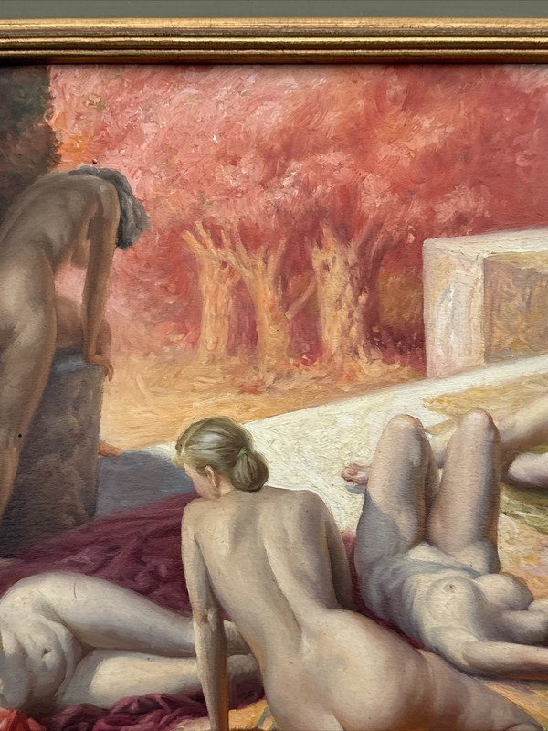 ANTIQUE PAINTING ART DECO MASTERFUL SUN BATHERS FAMOUS GEORGE HIRSCH Listed gallery