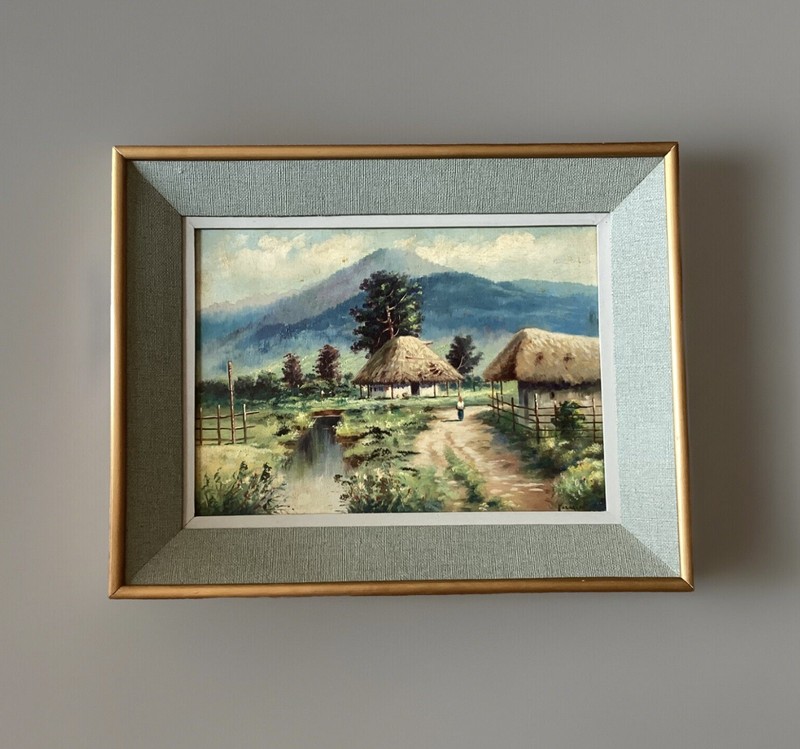 VTG Original Oil Painting Village & Mountains By Alejke Kazarian, Signed