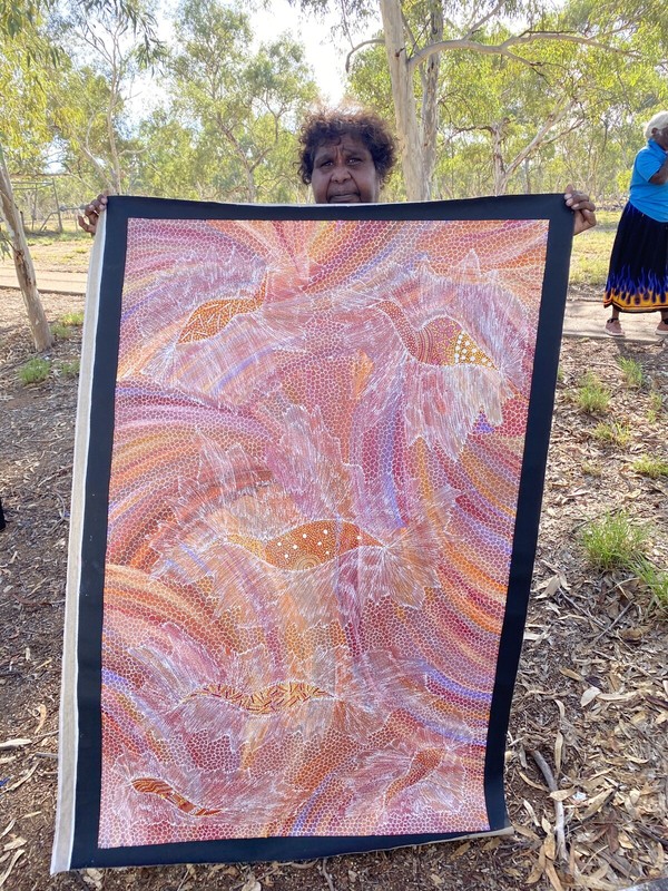 Jedda Purvis Kngwarreye. Authentic Aboriginal Art. Size 150cm x 100cm,Pencil Yam gallery