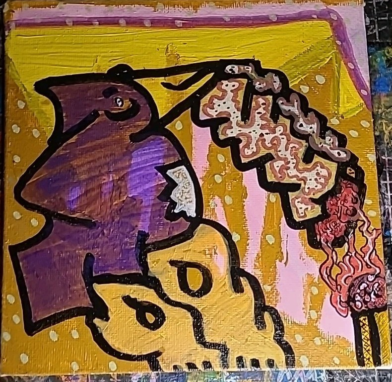 Original Painting One Bird Stoned Joint Birds on Match Weed Marijuana Art Funny