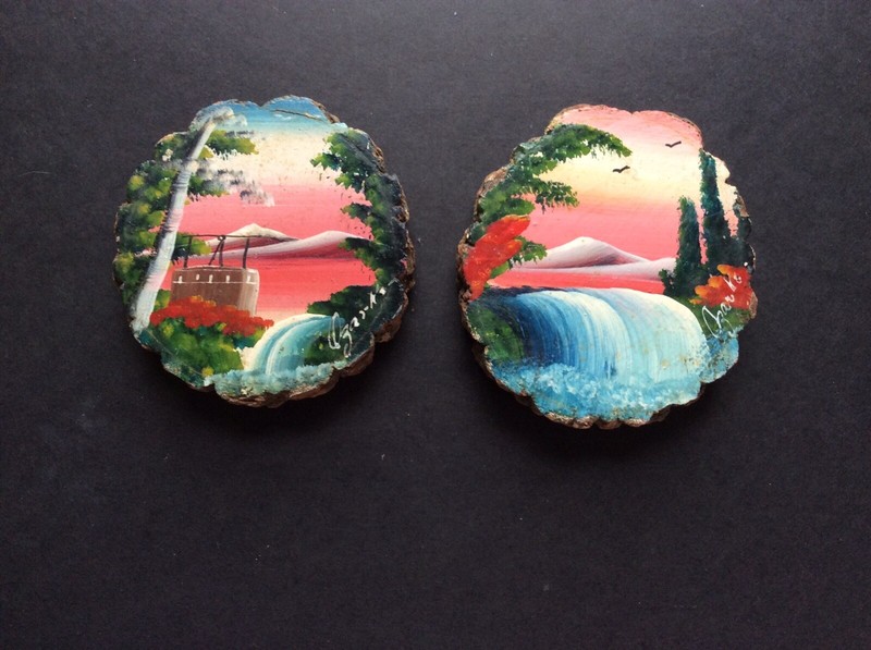 Vtg Wood Tree Slab/slice Painting Landscape Art The Ozarks Round Shape 1948 Camp
