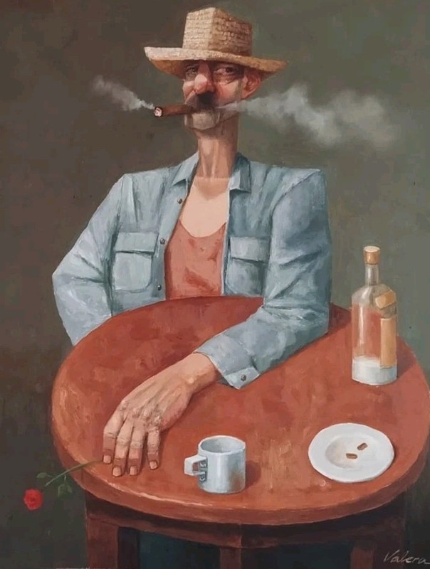 Oil on Cardboard Campesino Feliz 50x40Cm Reinaldo Hernandez Valera (Valera )