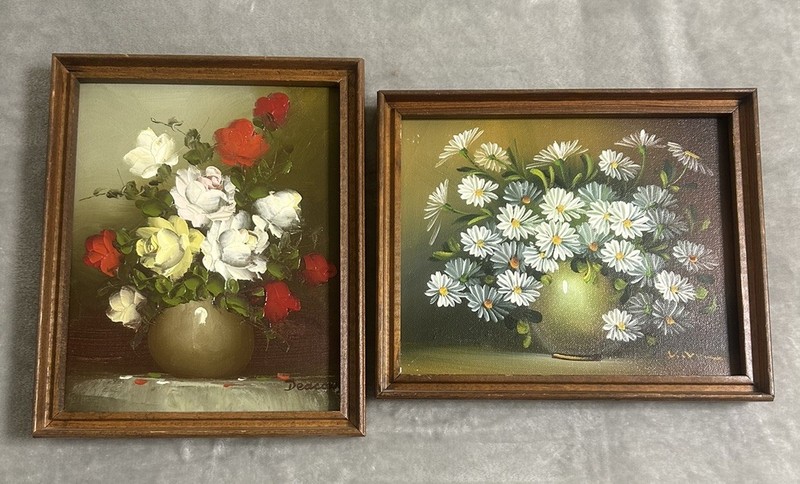 Vintage Hand Painted Canvas Wooden Frames Wall Art 8X10 Flower Floral Set