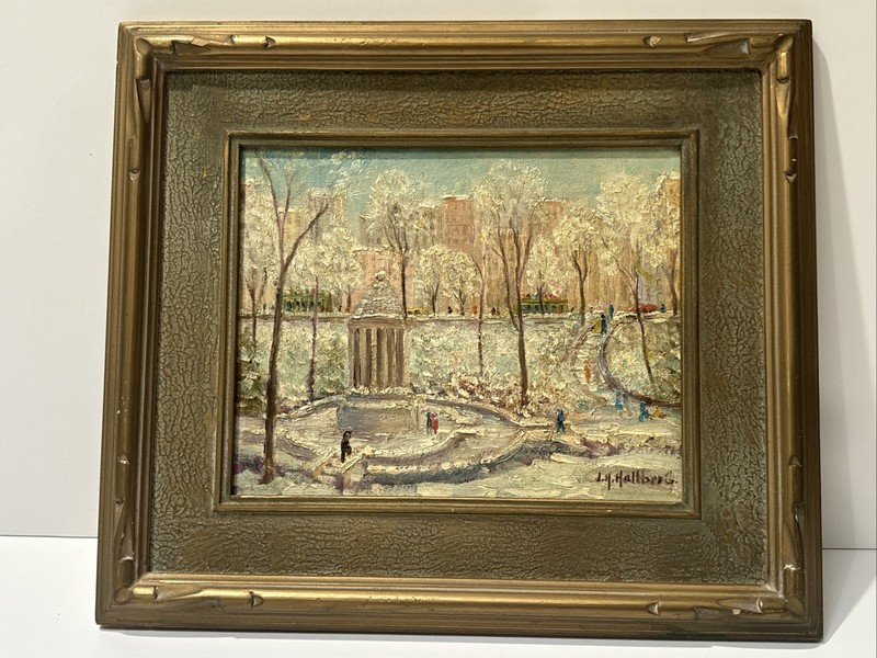 ANTIQUE NEW YORK PAINTING IMPRESSIONIST WPA AMERICAN REGIONALISM LISTED HALLBERG
