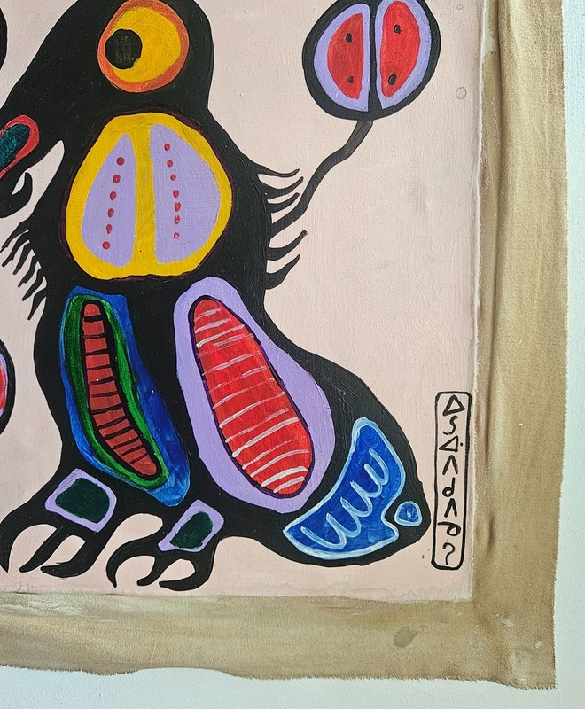 Norval Morrisseau Signed Indigenous Canadian Art Oil Painting – Vintage Art gallery