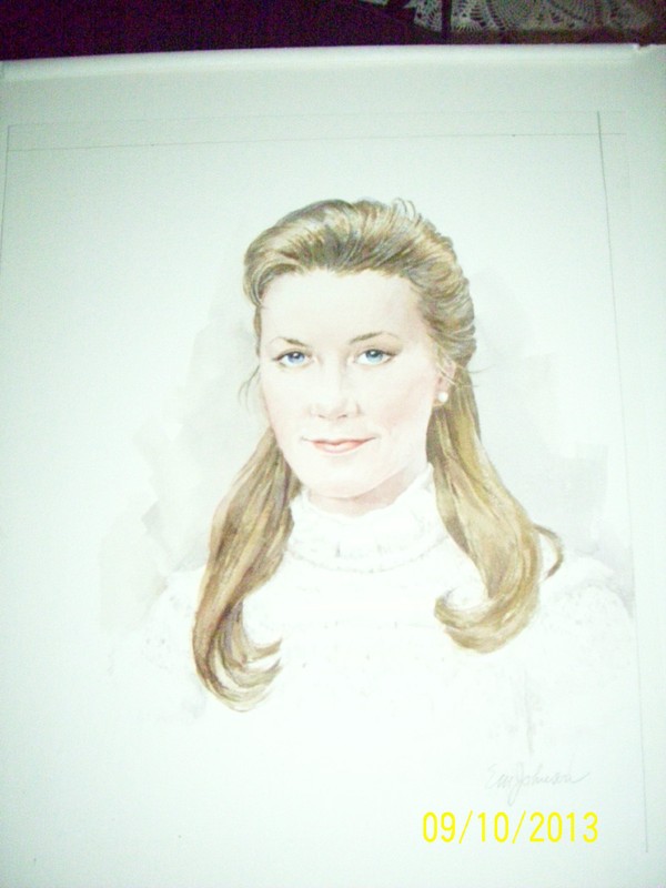 E.M. Johnson original watercolor of woman done so well great portrait mounted