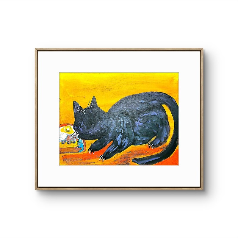 Cat And Mouse Vibrant Abstract Expressionism Canvas Painting 11×14