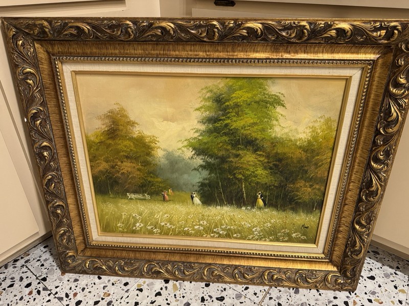 Impressionist Landscape Painting~Bridal Party In Daisy Field w/Heavy Frame~18×24