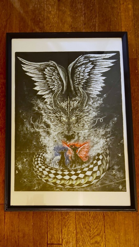 "Welcome to Amaruka" Acrylic Dragon Painting 18x24 Framed Signed Surreal Fantasy gallery