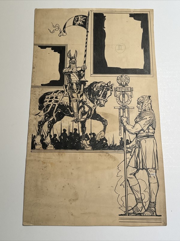 ANTIQUE ART DECO PAINTING ILLUSTRATION Mystery Artist Knight Armor Soldier War gallery