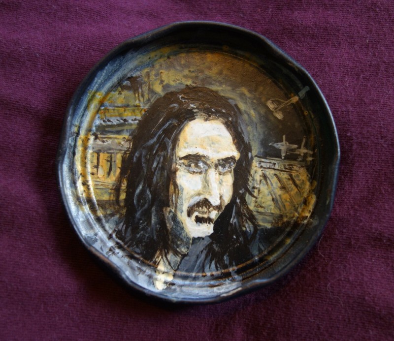 FRANK ZAPPA, Jam Jar Lid Portrait, Rock Legend, Outsider Folk Art by PETER ORR