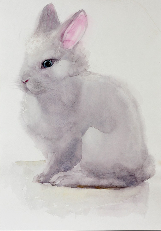 White Bunny Original Watercolor Painting Rabbit Art OOAK Signed Easter Animal
