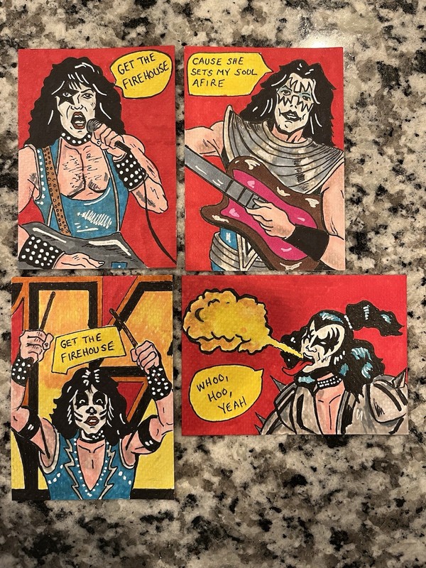 KISS CARD – ACEO Art Sketch 2.5 X 3.5 Rock Music Painting Drawing Paper Ink