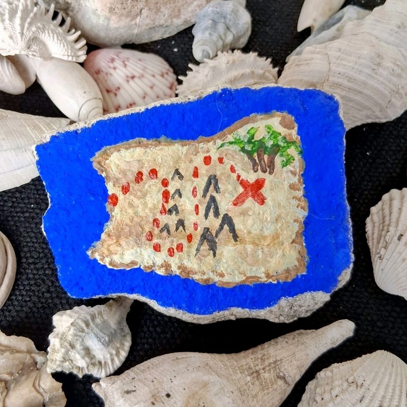 Hidden Cove Treasure Map – Hand-Painted Coastal Stone Signed By SNEK