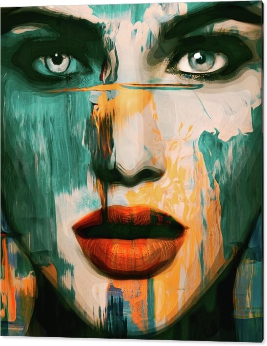 Just Face Series Woman Portrait 897 Green XXL Canvas Pictures 130x150cm Pop Art gallery