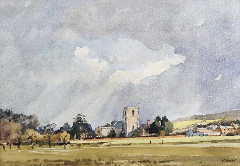 James Kibart Watercolour c1960s St Andrews Church Welham Leicestershire gallery