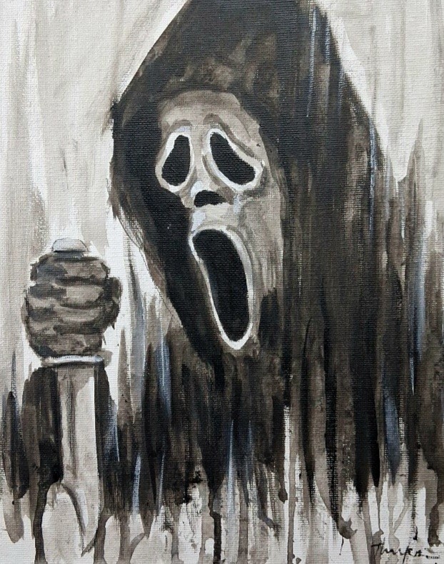Original Ghostface Painting Thayer Art Signed OOAK SCREAM Horror Scary Movie