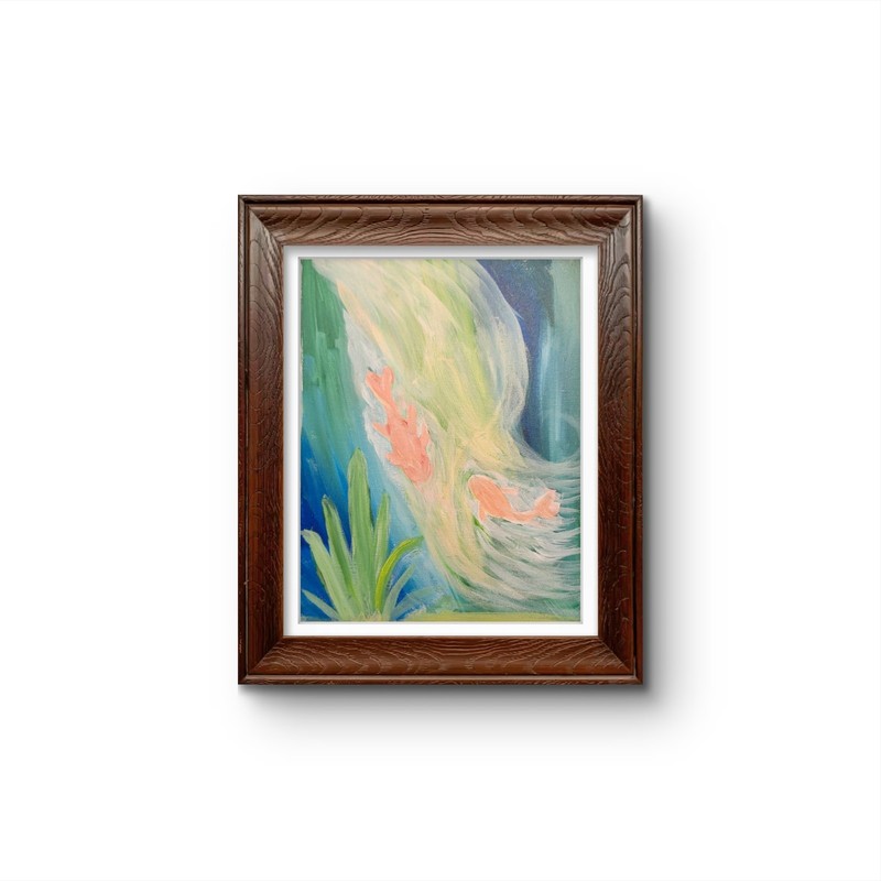 Dreamy Koi Fish Painting Original Abstract Pond Art Calm Water Scene 11x14. gallery