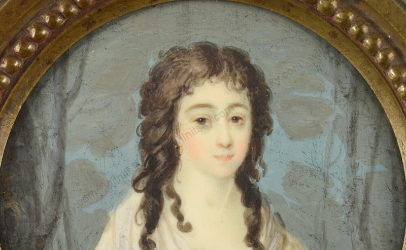 Sophie Colins (active ca.1796)-Attrib. "Young lady in landscape", fine miniature gallery