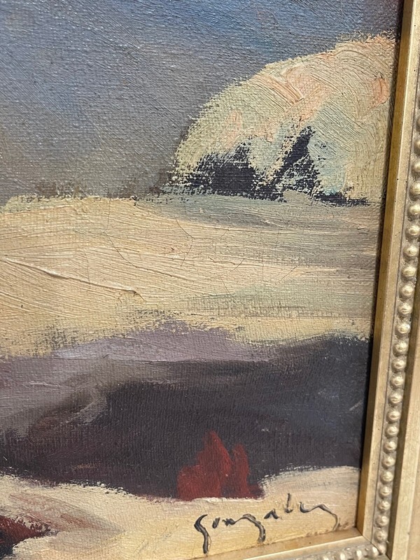 Vintage Antique Oil Signed Impressionist Mountain Landscape Painting Possibly CA gallery