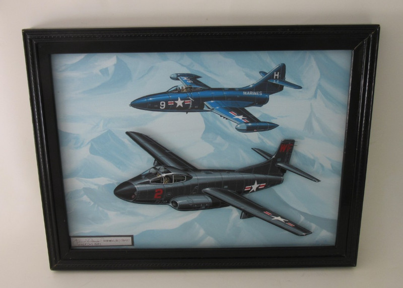 Raymond Waddey Painting US Marine Fighters Panther and Skynight, Pilot Signed
