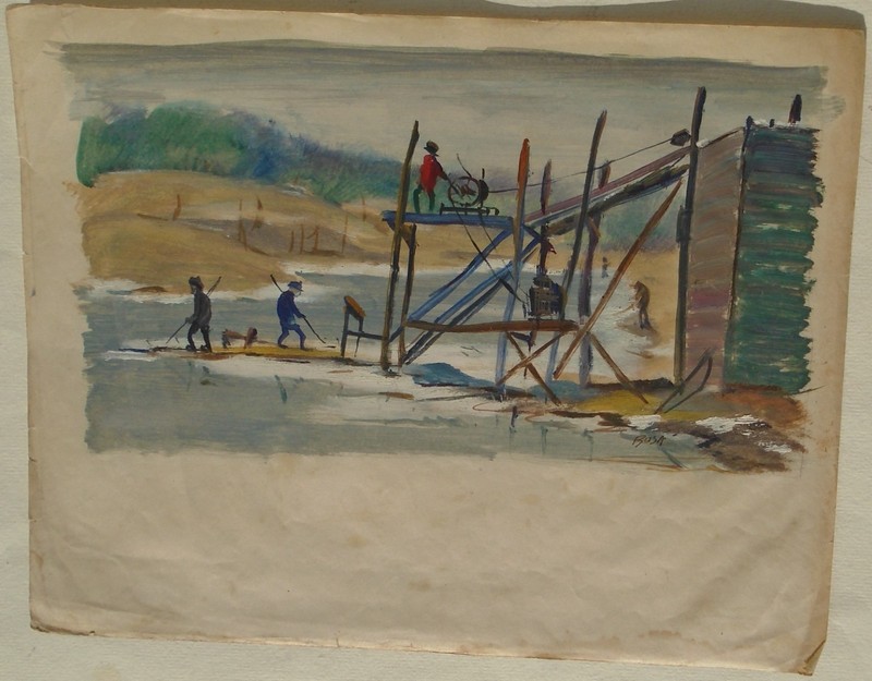 Workers at a Fish Factory/Processing Plant Oil Painting-Circa 1940s-Louis Bosa gallery