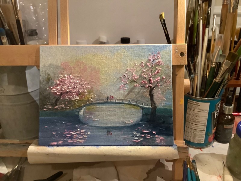 Accidental Encounter Original Painting Oil 8x6"Bridge Scenery Artwork Decor eBay gallery