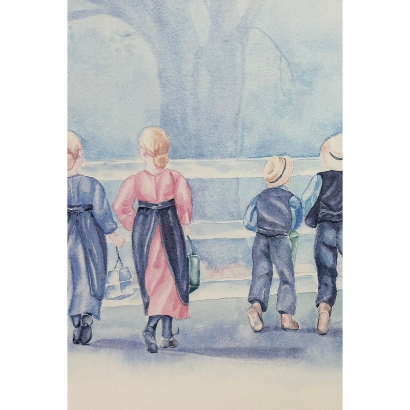 Donna Lutz VanderPlas Amish Children Watercolor Painting Signed Framed Art gallery