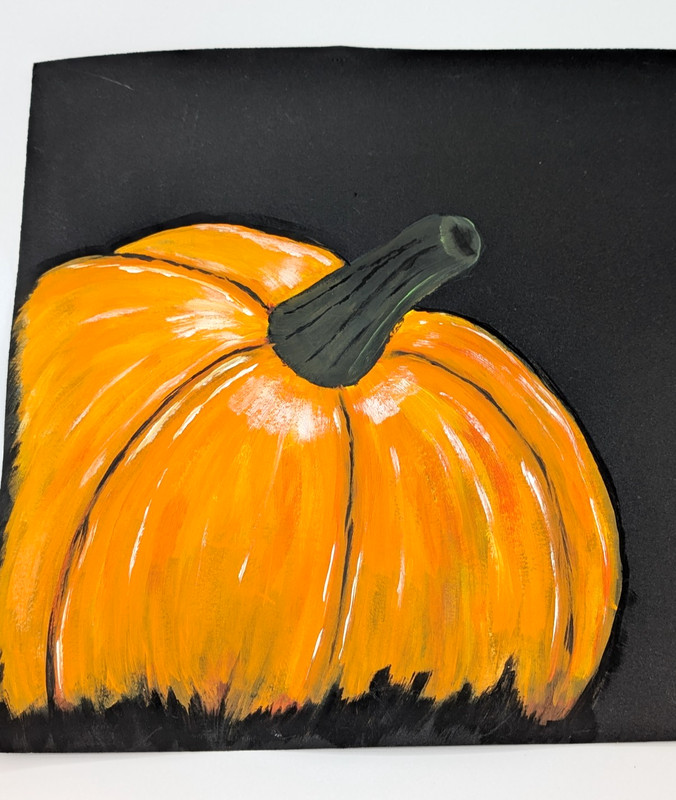 Original Art Acrylic Paint On Poster Board Paper 12X12 Pumpkin in the Shadow